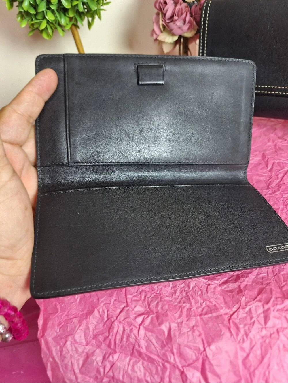 COACH Set Black Leather Wallet, Checkbook Insert & Key Pouch Set